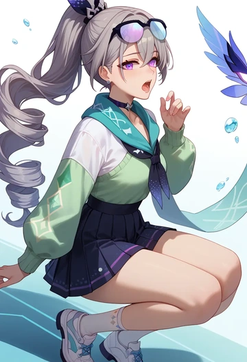 star rail,silver wolf,spring,student uniform,knit sweater  - AI generated anime art